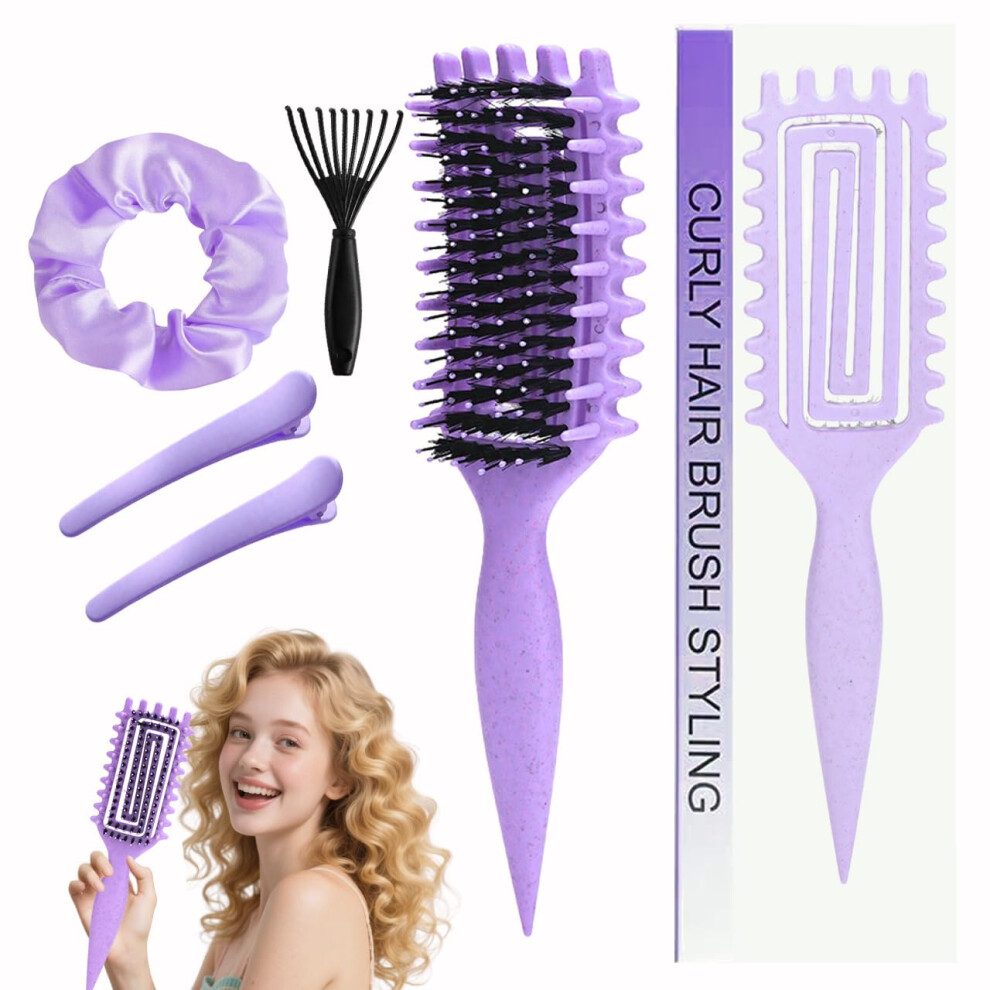 Purple Curl Defining Brush For Thick Hair With Gentle Detangling And Ergonomic Grip,