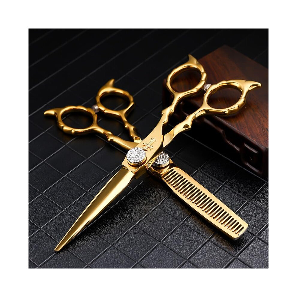 6 Inch Japanese Stainless Steel Hair Cutting Scissors Set, Professional Barber Thinning Shears with Ergonomic Thumb Grip