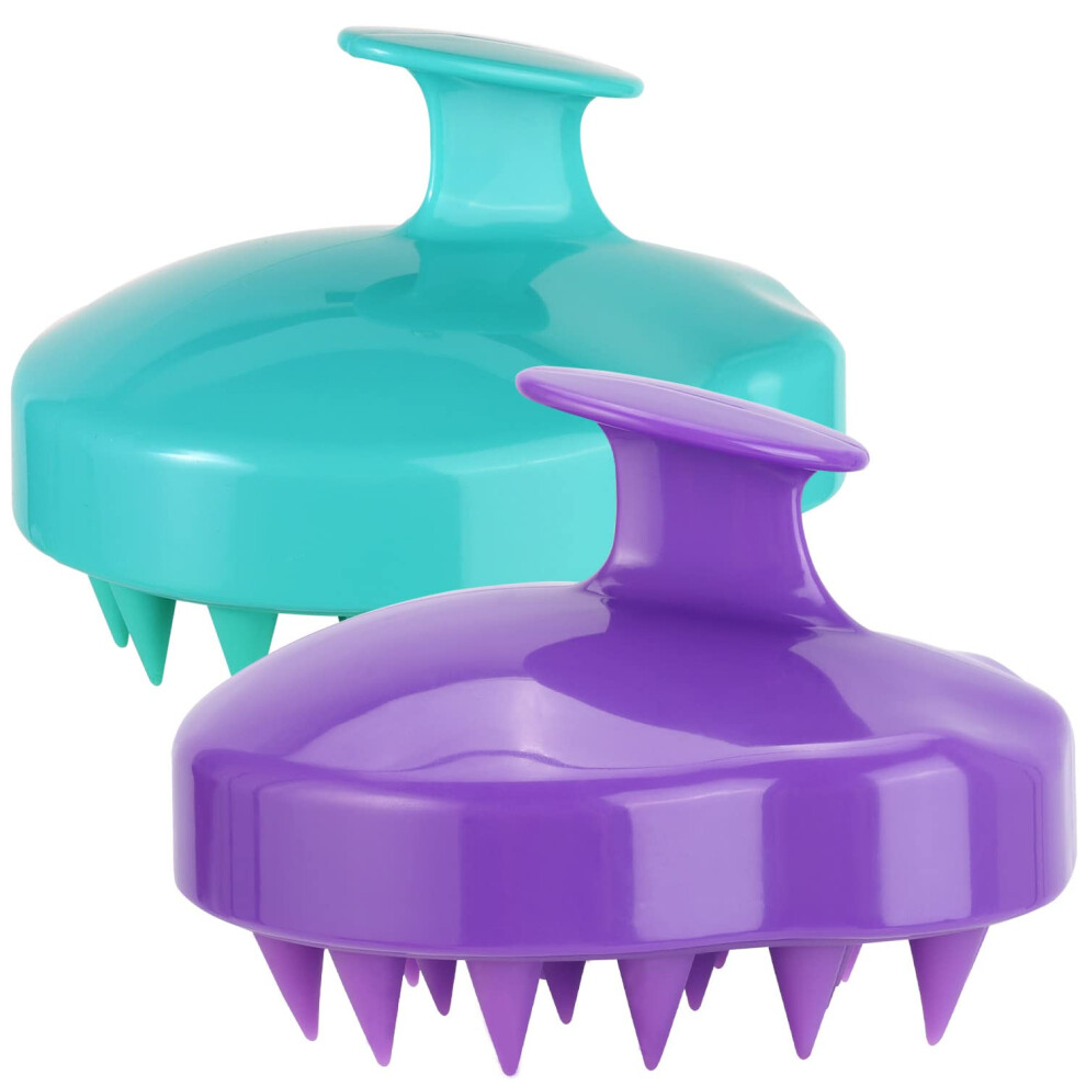 Green/Purple Scalp Massager Silicone Scalp Brush For Shampoo With Soft Bristles And Nonslip Grip