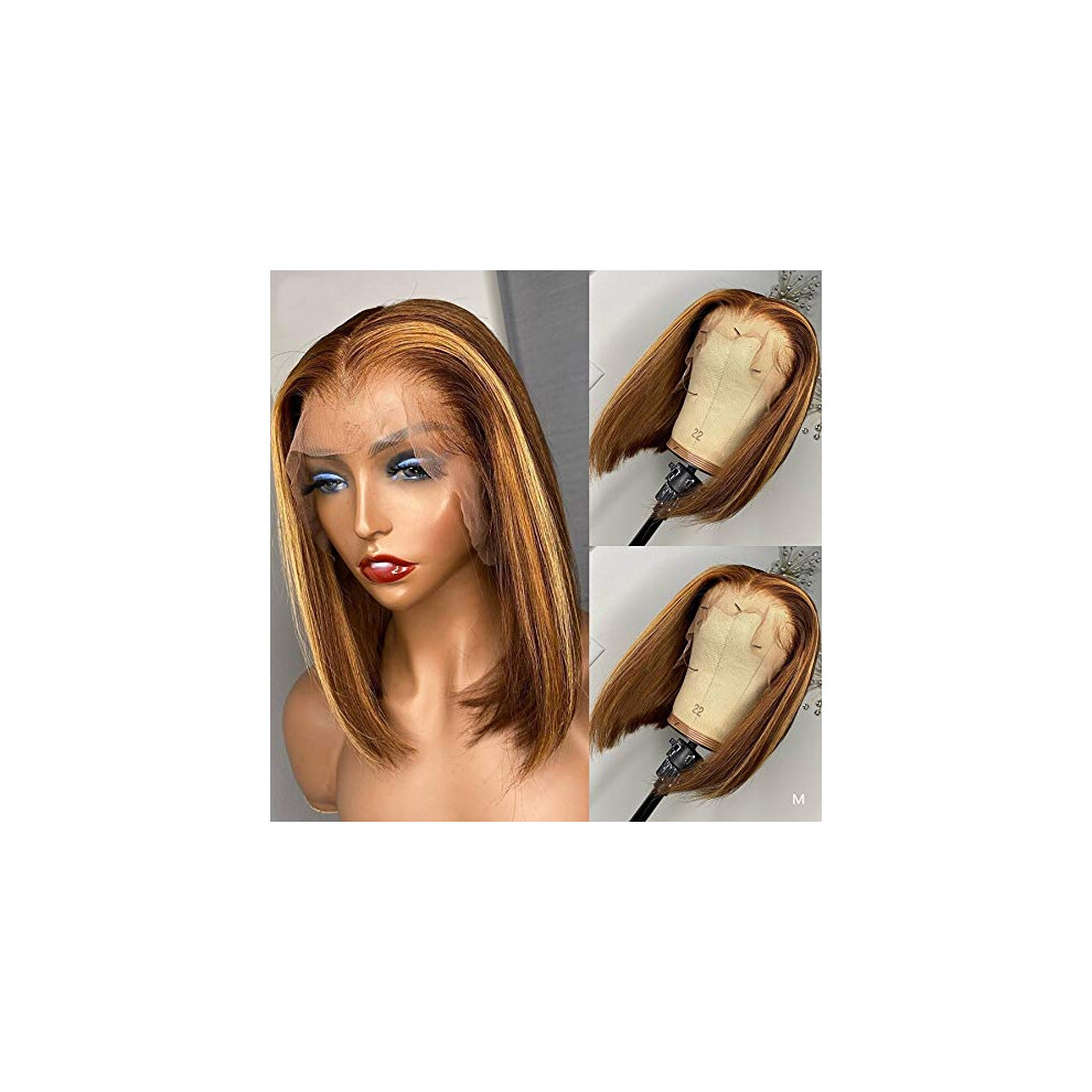 Unisex Human Hair Lace Front Wig 4X4 Lace Closure Bob Ombre Highlight 427 Pre Plucked 12Inch 150% Density