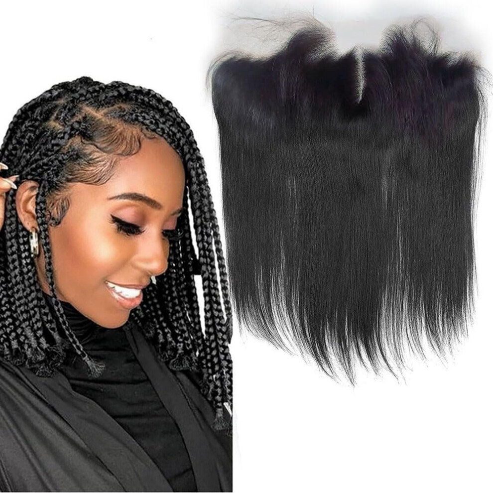 Unisex Light 14 Inch Yaki Straight Hd Lace Frontal Human Hair Closure Pre Plucked Natural Hairline