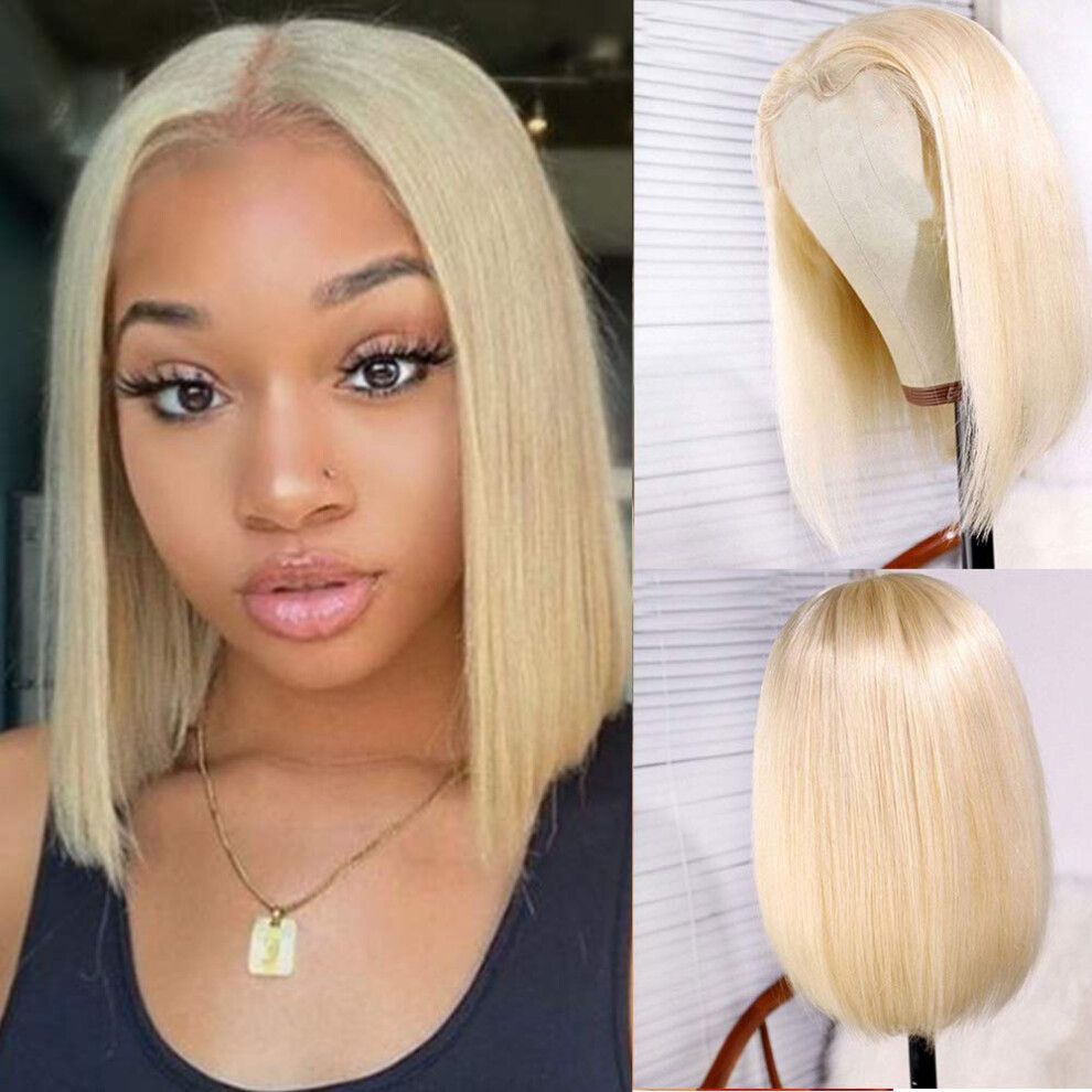 Unisex 613 Blonde Bob Wig Human Hair Lace Front 12 Inch Brazilian Virgin Hair Pre Plucked Natural Hairline