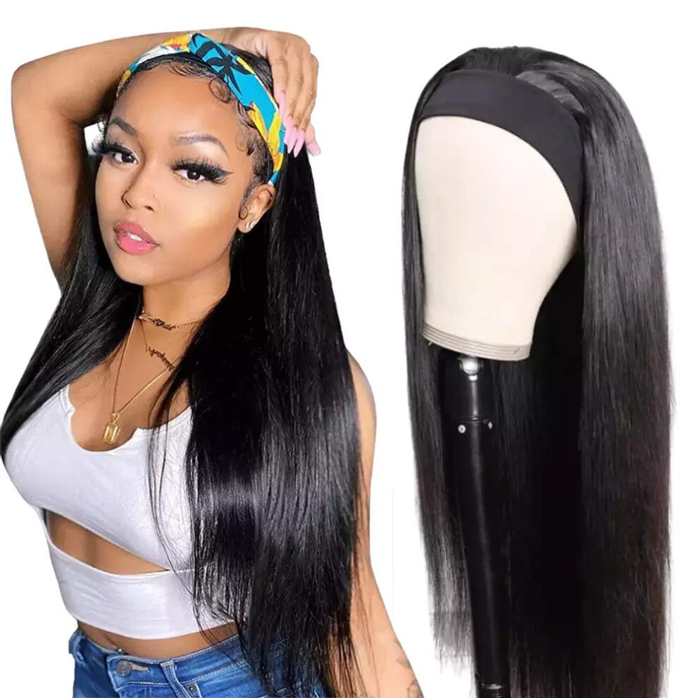 Headband Wig Glueless 26 Inch Brazilian Straight Human Hair 150% Density for Black Women
