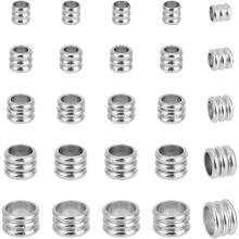 50 Stück, 5 Größen, Edelstahl 304, gerillte Säulenperlen, 4/5/6/7/8 mm, 3-6 mm Loch, für Schmuckherstellung, DIY-Bastelarbeiten, kompatibel mit