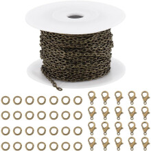 10 m antike Bronze-Schmuckkette, 5 x 3,5 mm, mit 20 Karabinerverschlüssen und 50 Biegeringen für DIY-Schmucksets