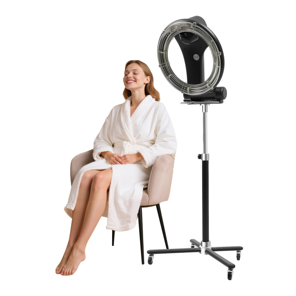 Professional Salon Hair Dryer with 360 Rotating Ring Heater, Height Adjustable on Wheels, 1000W