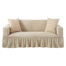 WSYW Stretch-Sofaüberzug mit Volant, 236-300 cm, gestreift, beige, 4-Sitzer, strapazierfähiger, waschbarer und elastischer Sofabezug für Haustiere