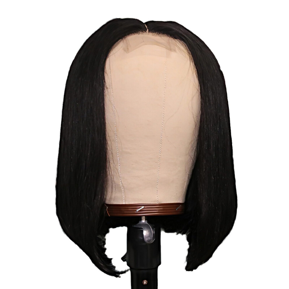 Unisex 10 Inch Glueless Bob Human Hair Wig, Preplucked Hairline, Ready To Wear Transparent Lace