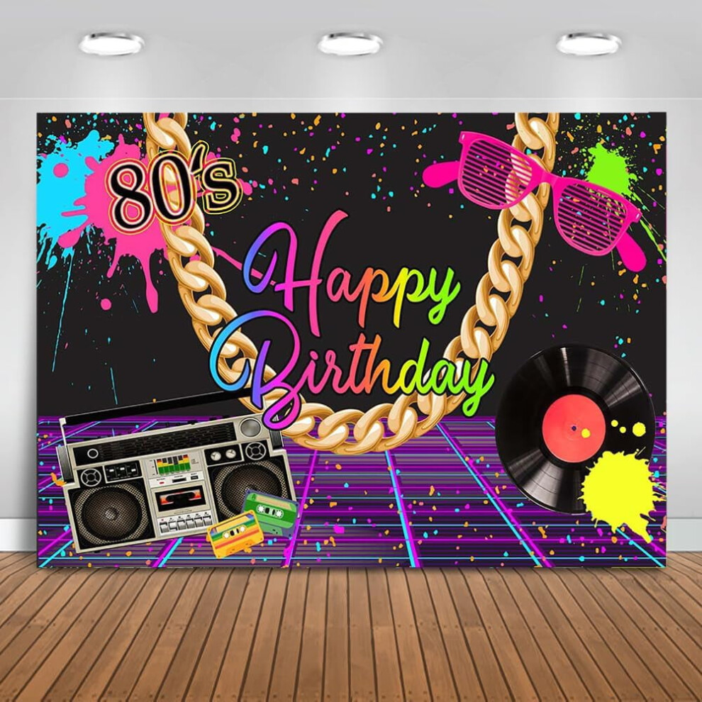 80'S Theme Birthday Party Backdrop, Hip Hop 80S Birthday Party Decorations 7X5ft Vinyl Back To 80S Birthday Party Banner Photography Background 9353595252202