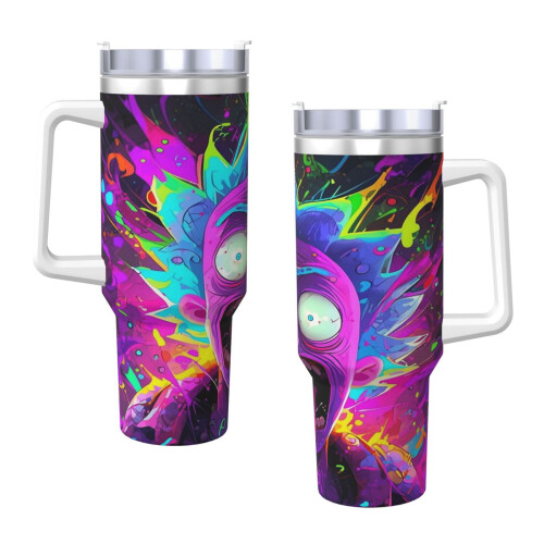 Ποτήρι Rick And Morty 40oz με λαβή και καλαμάκι - Κούπα καφέ ταξιδιού από ανοξείδωτο 2