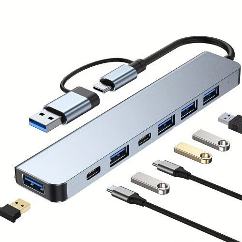 Διανομέας USB C 8 σε 1, προσαρμογέας 4 σε 1 με διαχωριστή, συσκευή ανάγνωσης καρτών, 2