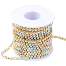 10 Yards (ca. 9,1 m) Kettenborte aus 2 mm großen AB-Kristall-Strasssteinen, geeignet zum Nähen, für Schmuck, Schleier, Tortendekoration und