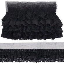 2 Yards (ca. 1,8 m) dreilagiges, plissiertes Chiffon-Spitzenband, 12 cm breit, schwarzes und mehrfarbiges Polyesterband zum Nähen, für Hochzeiten