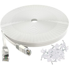 Kabel Ethernet Cat6 100 stóp, do użytku zewnętrznego i wewnętrznego, 10 Gb/s, obsługuje sieć Cat7, smukły, długi, płaski kabel krosowy do