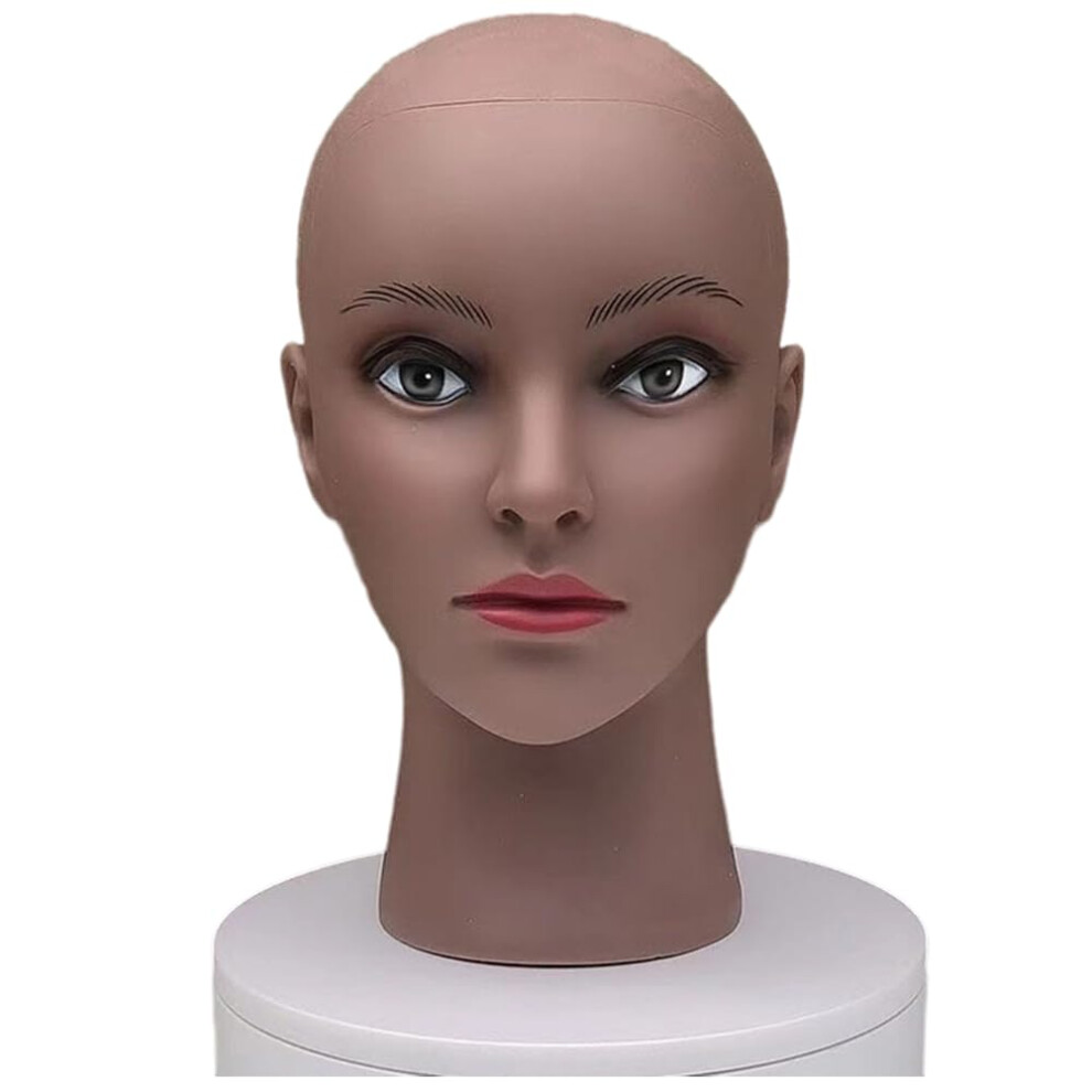 Unisex Mannequin Head With Realistic Makeup And Wig Display Stand, Female Bald Pvc Styling Model