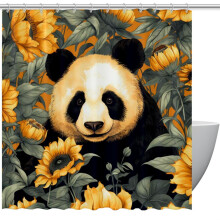 Cuirtín Cithfholcadáin le Grommets agus Crúcaí Cuirtíní Cithfholcadáin Lus na Gréine Panda 66" x 72" Maisiúcháin Cuirtíní Seomra Folctha