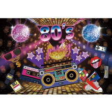Sfondo per feste anni '80 Leyiyi10x6.5ft, sfondo fotografico a tema musica retrò neon per feste hip hop rock disco, accessori per photobooth