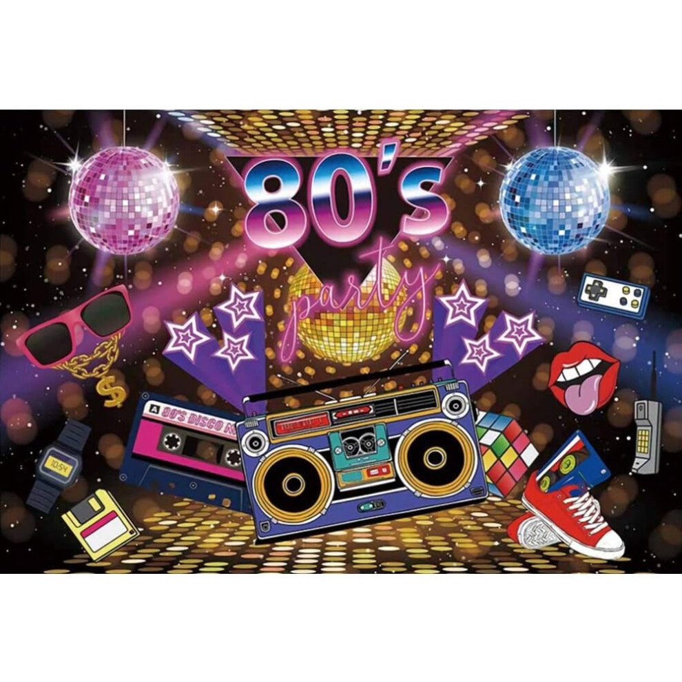 Leyiyi 10X6.5ft 80'S Party Backdrop, Retro Neon Music Theme Photography Background For Hip Hop Rock Disco Party, Photobooth Props Compatible With 9048212007319