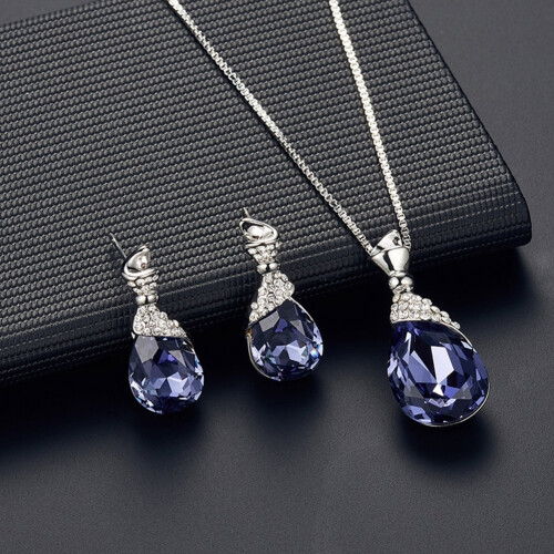 Γυναικεία Σταγόνα Νερού σε Σχήμα Rhinestone Κρεμαστό Σκουλαρίκια με Αυτί Stud Κολιέ Σετ 2