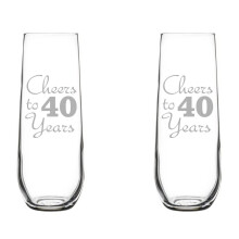 Set van 2 champagneflutes/mousserende wijnglazen voor verjaardagen, jubilea en 40 jaar (250 ml, zonder steel)