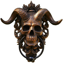 Wofeyda Türklopfer mit gehörntem Totenkopf – Robuster gotischer Wohnaccessoires, Kunstharz + Metall (17 x 15 x 8 cm) – Sonderangebot