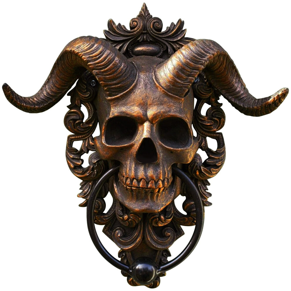 Wofeyda Horned Skull Door Knocker - Heavy Duty Gothic Home Decor, Resin + Metal (6.7X5.9x3.1inch) Clearance 9048212009146