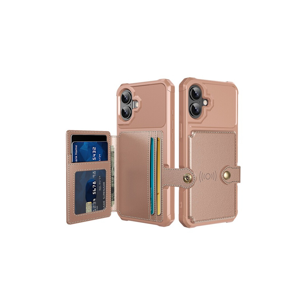 Compatible With Iphone 16 Plus - Stylish Shockproof Case With Card Slot Rose Gold 9048212008835