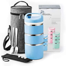 Boîte à lunch empilable en acier inoxydable à 3 niveaux, contenant bento isotherme de 1,2 litre avec sac, couverts et 3 joints, compatible avec