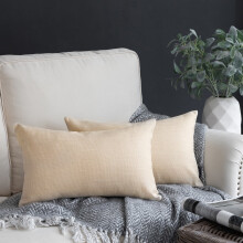 Phantoscope Soft Textured Linen Burlap Series Decorative Throw Pillow, 12" x 20", Off White, 2 Pack
