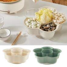SUSUchens Fruit Vegetable Plate Hot Pot Side Dish Food Grade Detachable 6-Compartments Divided Rotating Washing Basket Kitchen Tool Green