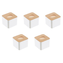 5x Vierkante tissuebox met houten deksel, verwijderbare mini-tissuebox van hout voor huishoudelijk gebruik