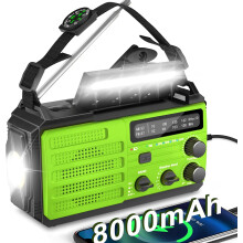 Emergency Weather Radio,8000mAh AMFM NOAA Weather Alert Radio,Solar Hand Crank Powered Radio with Super Bright