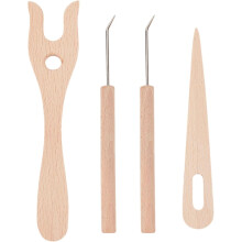 4pcs Wood Knitting Fork & Needle Kit, Weaving Tools, Big Eye Needle, Portable Set, Easy Weaver Braided Tools