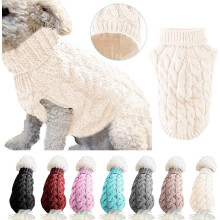 Rollkragenpullover für Hunde, Patchwork-Strickpullover, dicker, wärmender Häkelmantel für kleine und mittelgroße Hunde, Welpen und Katzen