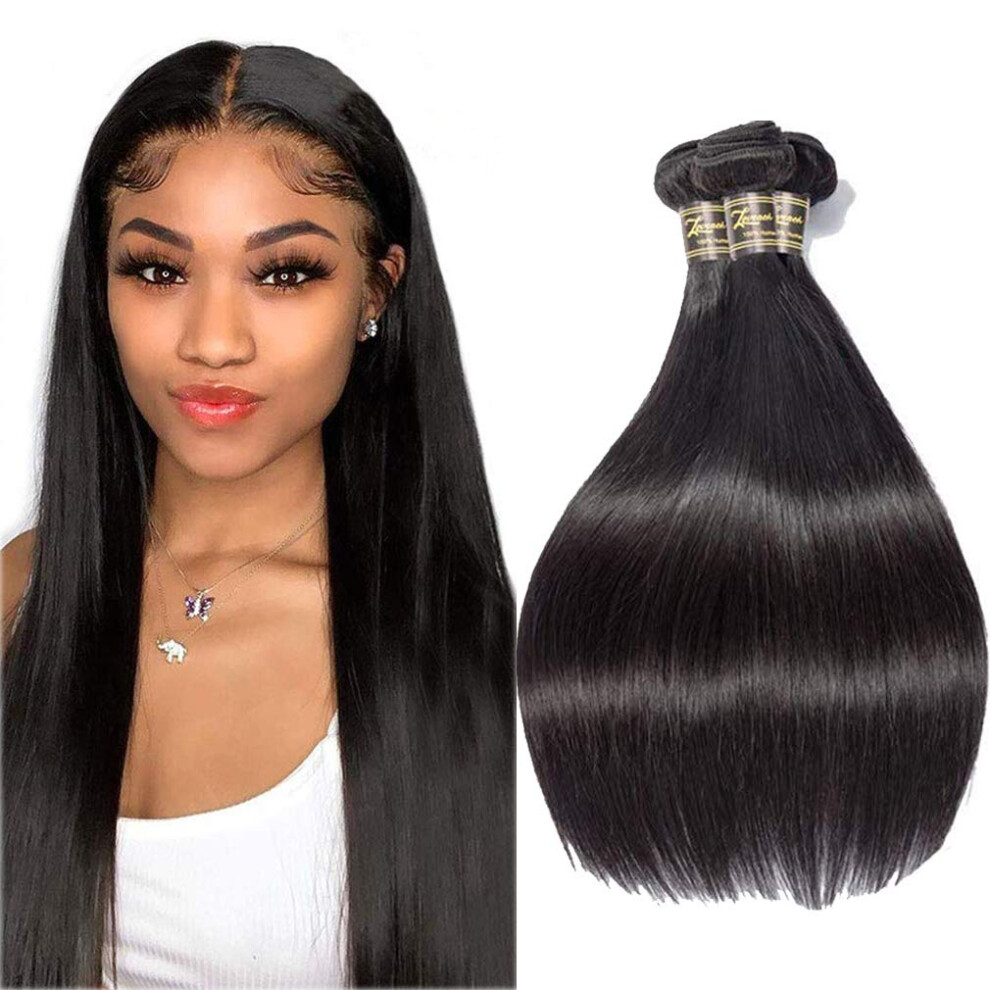 Unisex Brazilian Virgin Hair Bundles 3 Pack Straight Human Hair Weave Unprocessed Remy Natural Color