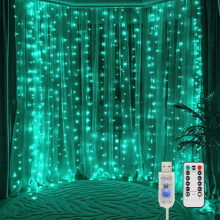 Gordijnen met verlichting voor de slaapkamer, 200 ledlampjes, ophangsnoer, voor buiten, waterdicht, wit, USB-aansluiting, 200 ledlampjes met