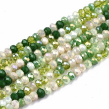 Mărgele de sticlă fațetate Rondelle placate cu AB, 1 șir, culori mixte, verde deschis, 3x2 mm, 186-193 buc/șir, 17,13-17,32 inch