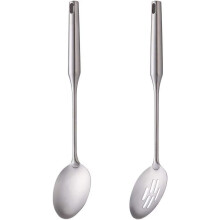 1 cuchara sólida, 1 cuchara ranurada de acero inoxidable, COMPRA Y USA 2 piezas de utensilios de cocina duraderos, cuchara para servir con mango