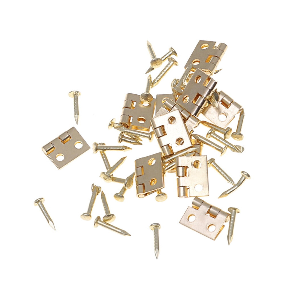 Yuanmiaoke 24Pcs 1/12 Mini House Miniature Furniture Cabinet Closet Mini Hinges With 96Pcs Screws (Golden) 9191629671427