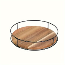 1pc Multipurpose Rotating Wooden Tray - Food Safe Lazy Susan for Condiments, Spices, Snacks, compatible with Kitchen Storage