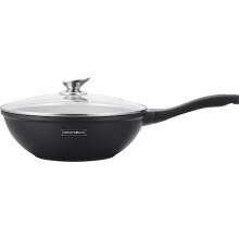 Versatile Wok Pan: Non-stick Marble, All Heat Sources Black