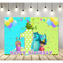 Painel de fundo verde do Monstros S.A. para decoração de festa de aniversário de 1 ano. Banner de chá de bebê com tema "Boo" do Monstros S.A. de