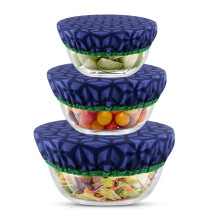 Capas reutilizáveis para tigelas com estampa floral de folhas, 3 unidades, 20/22/26cm, em algodão elástico, para tigelas de vidro, cerâmica e