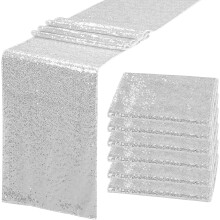6er-Pack silberne Pailletten-Tischläufer, 12" x 72", funkelnde Pailletten-Tischdecken für Hochzeitsfeiern, Bankette, Brautpartys und Dekorationen
