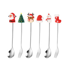 Keukengadgets in de uitverkoop! Roestvrijstalen kerstlepel, dessertvork en schattige poppetjes cadeauset - Geschikt voor feestelijk servies