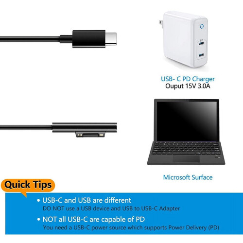 Cable de carga USB-C para Surface Connect, compatible con Surface Pro 3/4/5/6/7, Surface Laptop 3/2/1 y Surface Go. 2