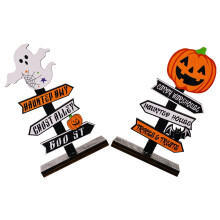 2er-Set Halloween-Geister-Kürbis-Tischdekoration aus Holz, Tischdeko für Halloween