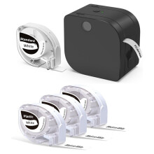 Machine à étiqueter P12 avec 4 rouleaux de ruban d'étiquettes noir sur couleur, imprimante d'étiquettes Bluetooth compatible avec plusieurs