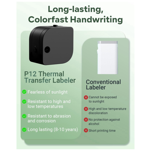 P12 Label Maker Machine with 4 Pack Black on Color Label Tape, Bluetooth Label Printer Support Multiple Material Labels 1