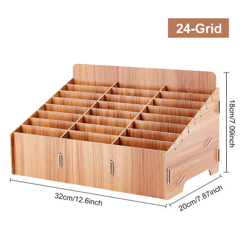 Ξύλινο κουτί αποθήκευσης τηλεφώνου DIY24-Grid, BurlyWood, 320x200x180mm, επιτραπέζιο οργανωτή 1
